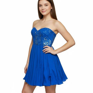 Rebecca Taylor Sequin Strapless Silk Mini Dress Royal Blue Size 6